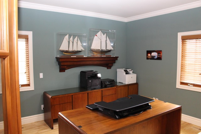 60 Timber Ridge Ct, Milan, MI 48160 - office area with light wood-style flooring and crown molding