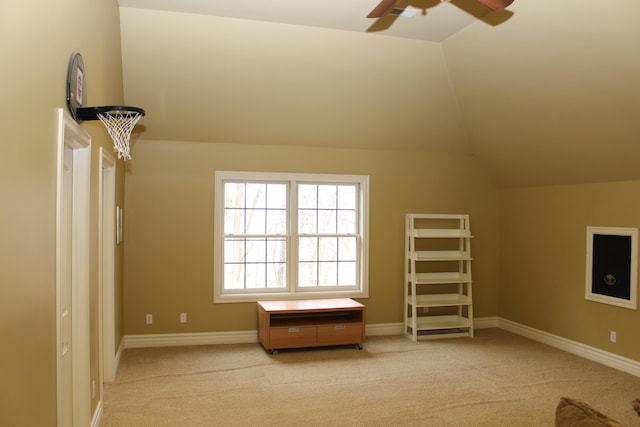 60 Timber Ridge Ct, Milan, MI 48160 - bonus room with light carpet, a ceiling fan, and vaulted ceiling