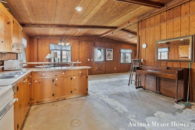 12345 92nd St SE, Alto, MI 49302 - kitchen with wood ceiling, range, and a healthy amount of sunlight