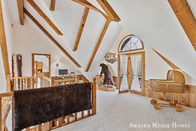 12345 92nd St SE, Alto, MI 49302 - interior space featuring high vaulted ceiling and beam ceiling