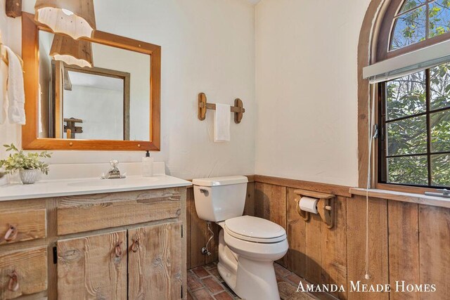 12345 92nd St SE, Alto, MI 49302 - half bath with vanity, a wainscoted wall, a healthy amount of sunlight, and toilet