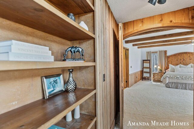 12345 92nd St SE, Alto, MI 49302 - interior space featuring wooden walls, wainscoting, and a textured ceiling