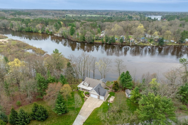 18559 Kreig Dr, Big Rapids, MI 49307 - bird's eye view featuring a water view and a wooded view