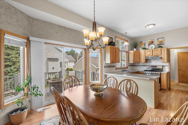 6332 Rush Creek Ct, Hudsonville, MI 49426 - dining area featuring a chandelier, a wealth of natural light, and light wood finished floors