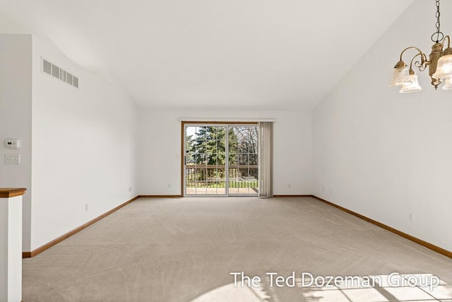 45 Trillium Ct, Holland, MI 49423 - empty room featuring carpet floors, baseboards, a notable chandelier, and visible vents
