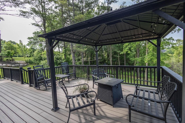 270 Fairway View Dr, Oxford, MI 48371 - wooden terrace featuring a gazebo and view of wooded area