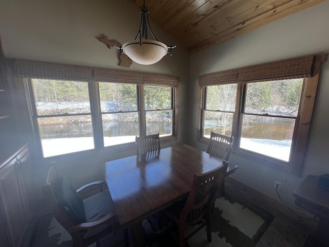 6425 S Taylor Rd, Branch, MI 49402 - dining area featuring wood ceiling, lofted ceiling, and a wealth of natural light