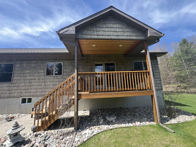 6425 S Taylor Rd, Branch, MI 49402 - rear view of house featuring roof with shingles and a wooden deck