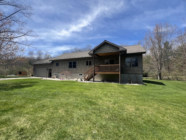 6425 S Taylor Rd, Branch, MI 49402 - ranch-style home featuring concrete driveway, an attached garage, stairway, and a front yard