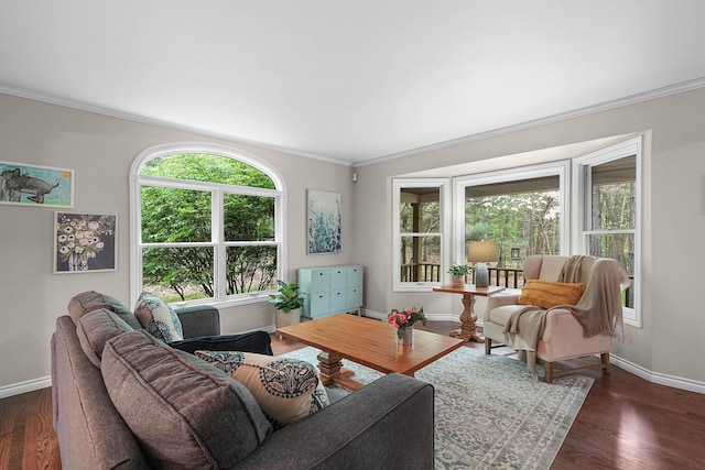 326 Greentree Ln NE, Ada, MI 49301 - living room with ornamental molding, baseboards, and wood finished floors