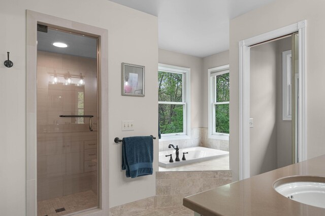 326 Greentree Ln NE, Ada, MI 49301 - full bathroom featuring a stall shower, a bath, and vanity