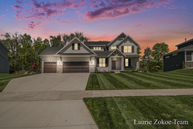 1791 Gloryfield Dr, Byron Center, MI 49315 - craftsman-style house with concrete driveway, an attached garage, stone siding, and a yard