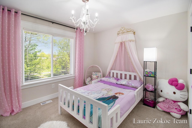 1791 Gloryfield Dr, Byron Center, MI 49315 - bedroom featuring carpet floors, baseboards, and a chandelier