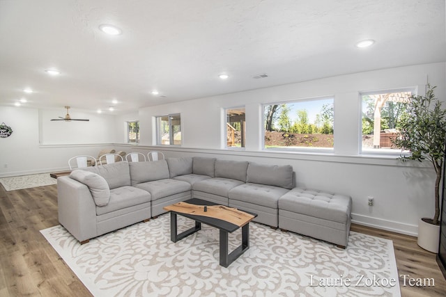 1791 Gloryfield Dr, Byron Center, MI 49315 - living room with baseboards, recessed lighting, wood finished floors, and a ceiling fan