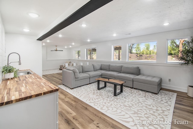 1791 Gloryfield Dr, Byron Center, MI 49315 - living area featuring recessed lighting, wood finished floors, baseboards, and ceiling fan