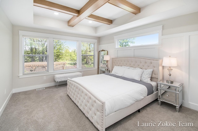 1791 Gloryfield Dr, Byron Center, MI 49315 - bedroom featuring carpet flooring, beam ceiling, coffered ceiling, and baseboards