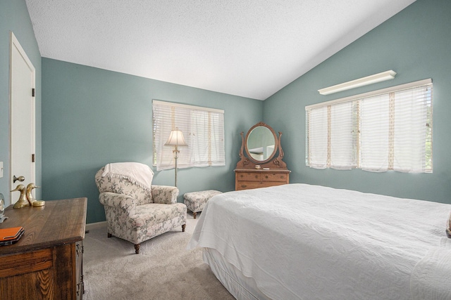4289 Millpond Dr NE, Rockford, MI 49341 - bedroom with carpet, multiple windows, lofted ceiling, and a textured ceiling