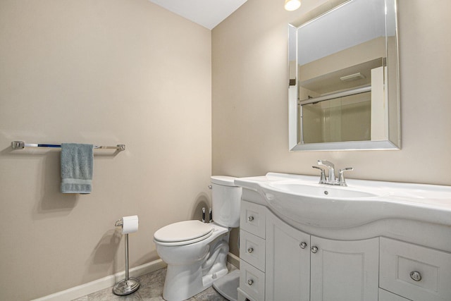 4289 Millpond Dr NE, Rockford, MI 49341 - bathroom featuring toilet, vanity, a stall shower, and baseboards