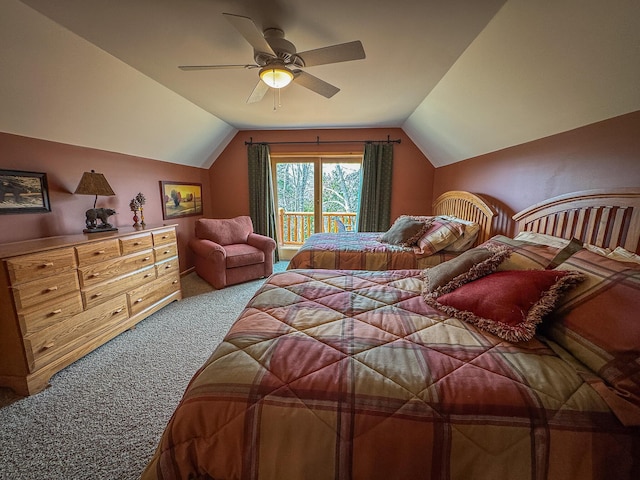 9184 S M-37 Hwy, Wellston, MI 49689 - carpeted bedroom with access to outside, lofted ceiling, and a ceiling fan