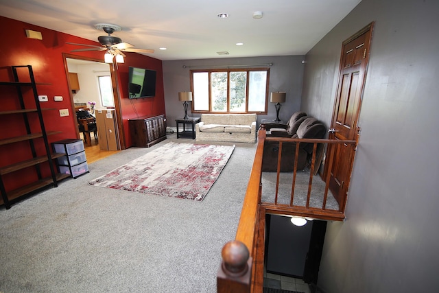 53240 Hemlock Lake Rd, Marcellus, MI 49067 - carpeted living area with ceiling fan and recessed lighting