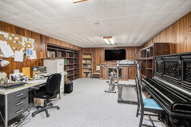office with wooden walls and carpet