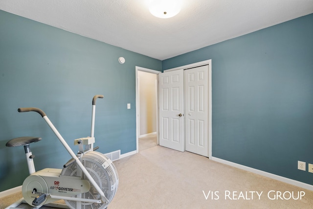 interior space with carpet floors, baseboards, and visible vents