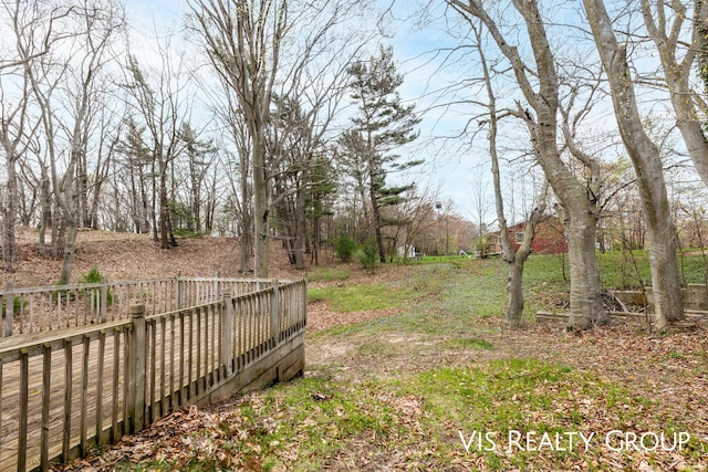view of yard featuring a wooden deck