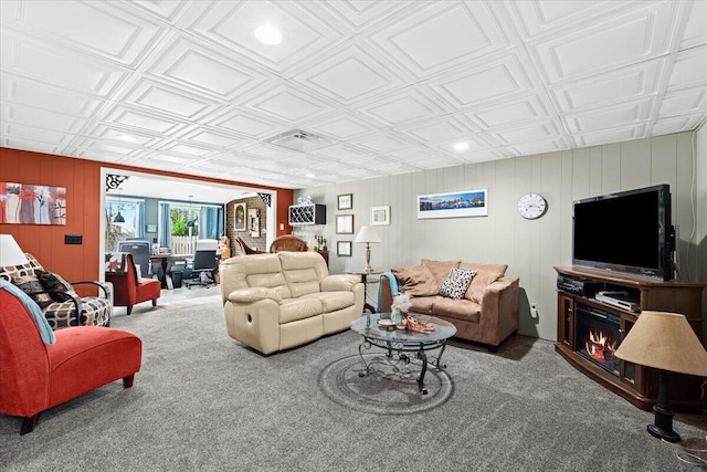 11771 Shenandoah Dr, Green Oak Twp, MI 48178 - living area featuring an ornate ceiling, carpet flooring, and recessed lighting