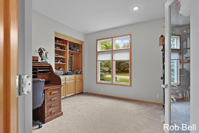 4524 Hidden Ridge Dr, Hudsonville, MI 49426 - office featuring light colored carpet, baseboards, and recessed lighting