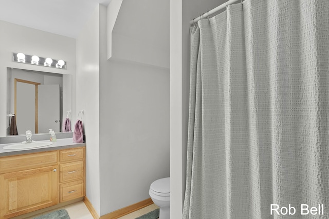 4524 Hidden Ridge Dr, Hudsonville, MI 49426 - bathroom with vanity, toilet, tile patterned floors, and curtained shower