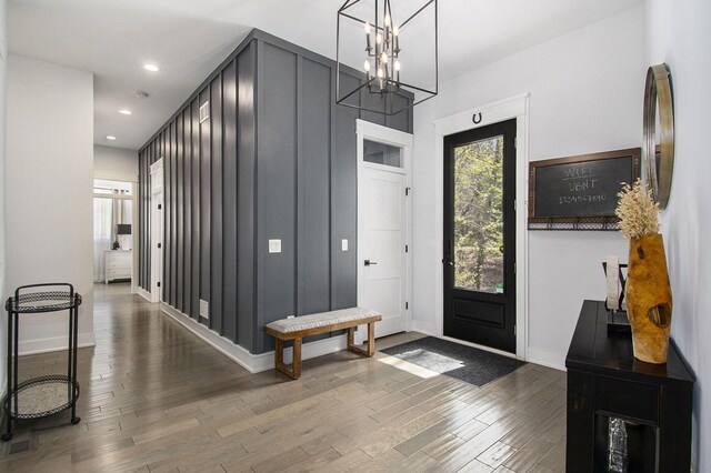 16220 Stones Throw Ln, Union Pier, MI 49129 - entrance foyer with an inviting chandelier, recessed lighting, wood finished floors, and a wealth of natural light