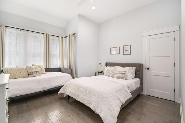 16220 Stones Throw Ln, Union Pier, MI 49129 - bedroom with recessed lighting, vaulted ceiling, and dark wood finished floors