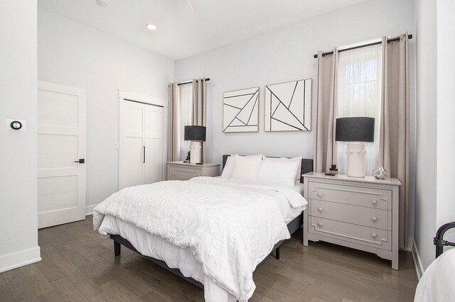 16220 Stones Throw Ln, Union Pier, MI 49129 - bedroom with recessed lighting, baseboards, dark wood-style floors, and a closet