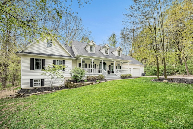 6847 Northstar Ave, Kalamazoo, MI 49009 - cape cod home featuring a porch, a front yard, and a garage