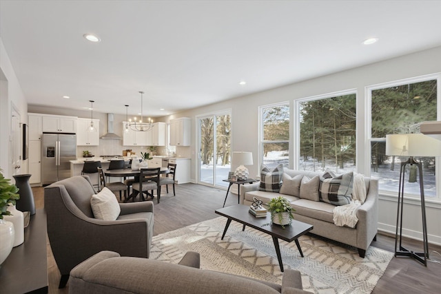6602 E E Ave, Richland, MI 49083 - living area with a chandelier, wood finished floors, and recessed lighting