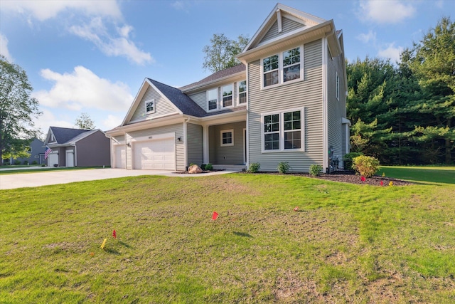 6602 E E Ave, Richland, MI 49083 - traditional-style home with concrete driveway, a garage, and a front yard