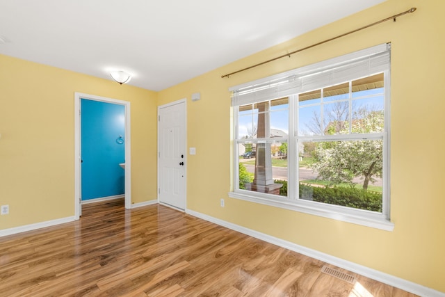 foyer with wood finished floors, baseboards, and plenty of natural light