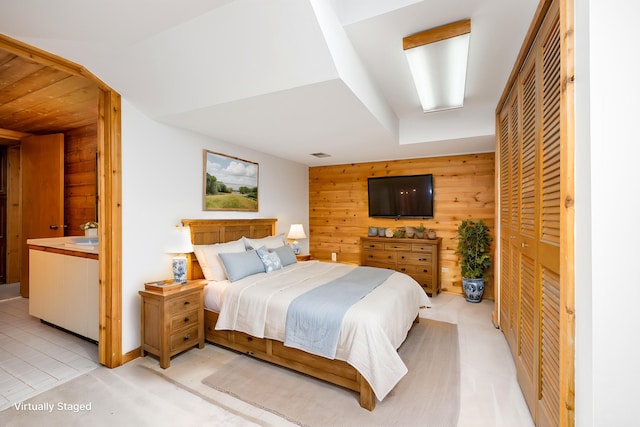 3949 Waldenwood Dr, Ann Arbor, MI 48105 - bedroom with wooden walls
