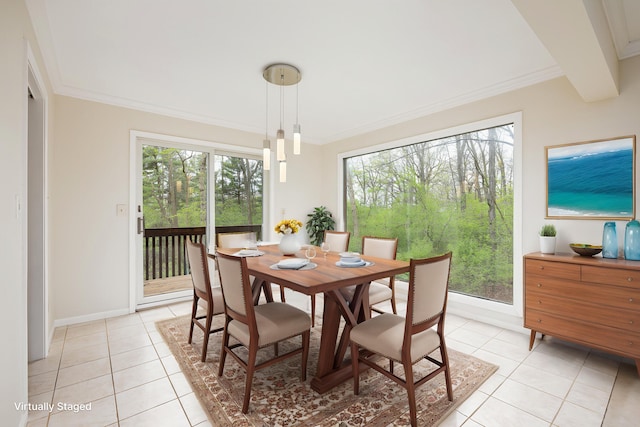 3949 Waldenwood Dr, Ann Arbor, MI 48105 - dining space with light tile patterned flooring, plenty of natural light, ornamental molding, and baseboards