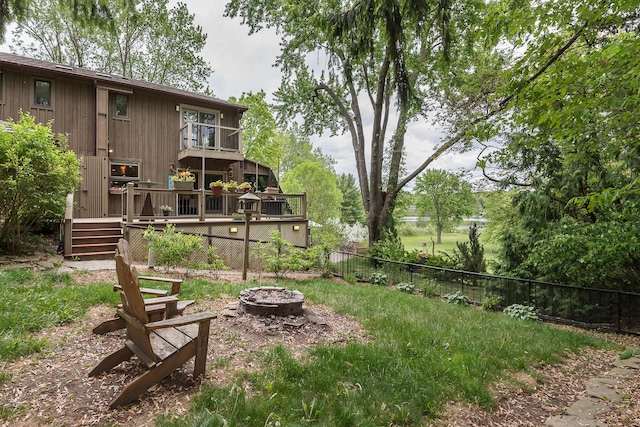 10985 E Pleasant Lake Rd, Manchester, MI 48158 - view of yard featuring a fire pit and a deck