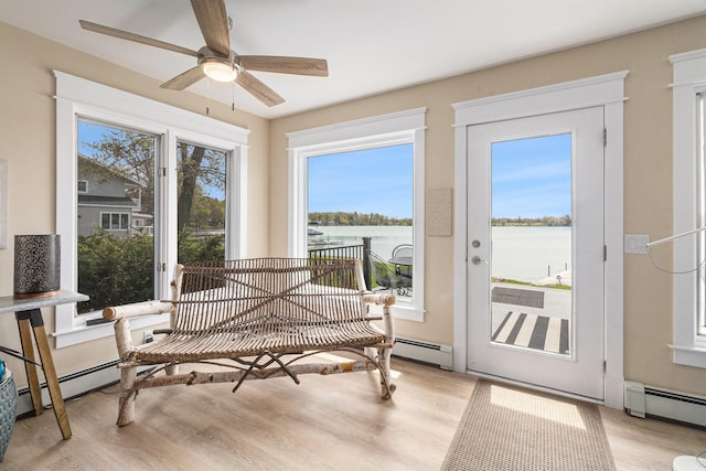447 Paradise Ln, Horton, MI 49246 - sunroom / solarium with a baseboard heating unit and a water view