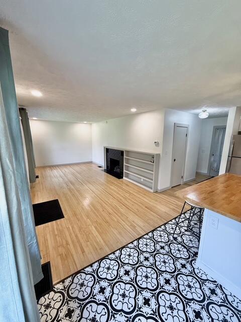 5795 S M37 Hwy, Hastings, MI 49058 - living area with light wood-style floors, a fireplace, and baseboards