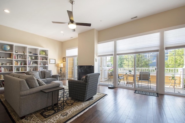 225 N Whittaker St Unit 7 & 8, New Buffalo, MI 49117 - living area with ceiling fan, plenty of natural light, dark wood-type flooring, and recessed lighting