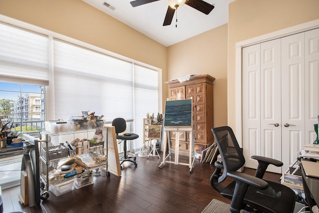 225 N Whittaker St Unit 7 & 8, New Buffalo, MI 49117 - office space with a ceiling fan, wood finished floors, and healthy amount of natural light