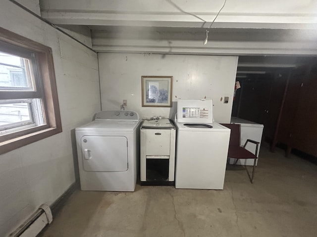 2140 Banner Dr SW, Wyoming, MI 49509 - clothes washing area with laundry area, a baseboard radiator, and independent washer and dryer