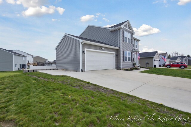 560 Pioneer Trl, Cedar Springs, MI 49319 - view of home's exterior featuring a lawn, driveway, a residential view, and an attached garage
