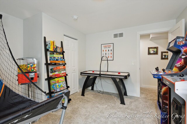 560 Pioneer Trl, Cedar Springs, MI 49319 - recreation room featuring carpet, baseboards, and visible vents