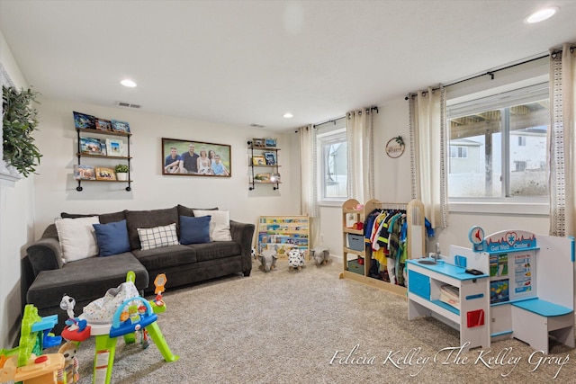 560 Pioneer Trl, Cedar Springs, MI 49319 - playroom with carpet flooring, visible vents, baseboards, and recessed lighting