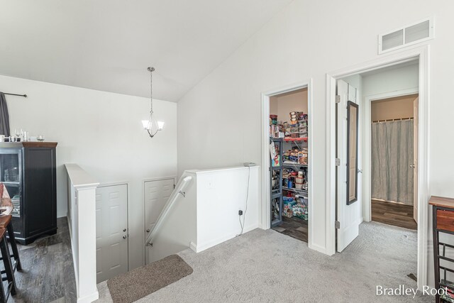 8161 W Sturtevant Ave, Richland, MI 49083 - interior space featuring carpet, a chandelier, and high vaulted ceiling