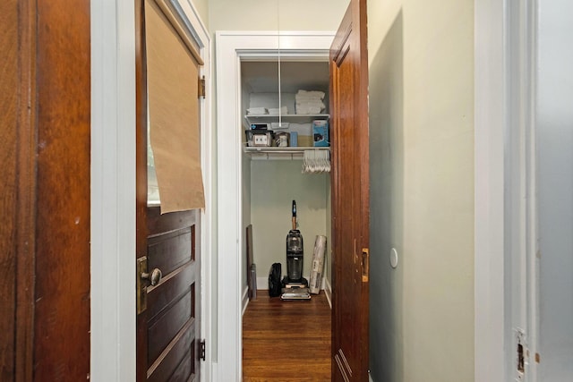 hallway featuring dark wood-style flooring